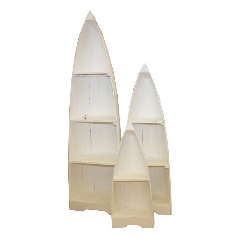 Set Of 3 Boat Bookcases - Distressed White